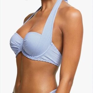 Striped Blue Halter Bikini Top